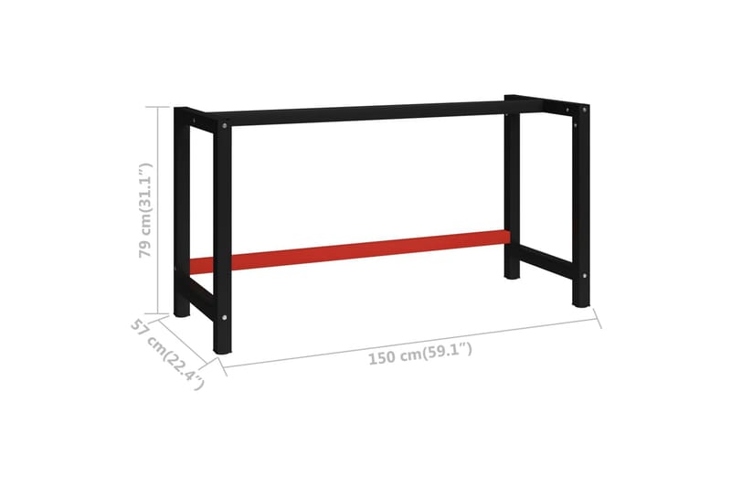 Stel til arbejdsbænk 150x57x79 cm metal sort og rød - Sort - Hus & renovering - Garage & værksted - Garageinteriør & garageopbevaring