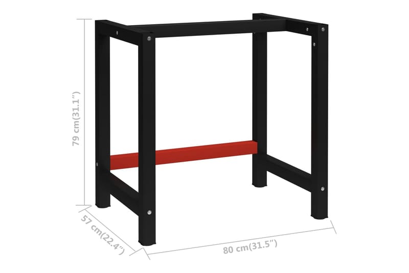 Stel til arbejdsbænk 80x57x79 cm metal sort og rød - Sort - Hus & renovering - Garage & værksted - Garageinteriør & garageopbevaring