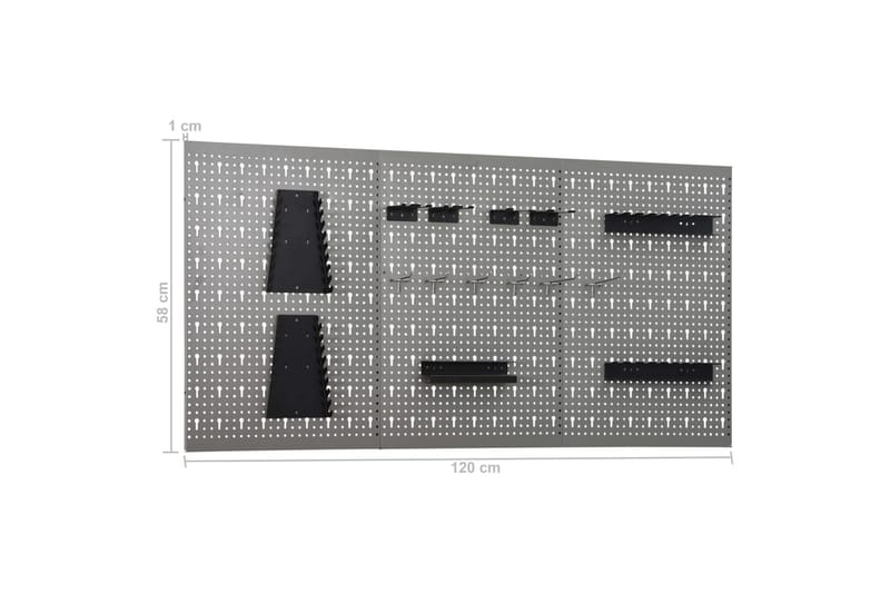 vægmonterede værktøjspaneler 3 stk. 40x58 cm stål - Grå - Hus & renovering - Garage & værksted - Garageinteriør & garageopbevaring