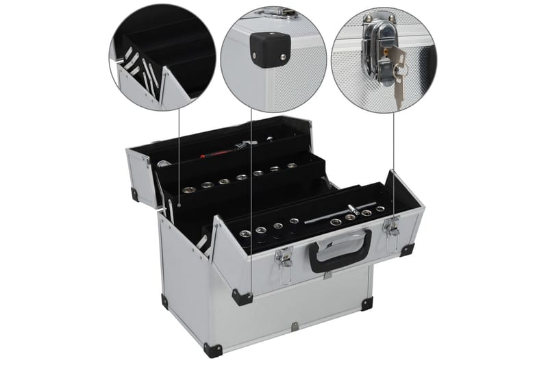 værktøjskasse 43,5 x 22,5 x 34 cm sølvfarvet aluminium - Værktøjstaske - Garageinteriør & garageopbevaring