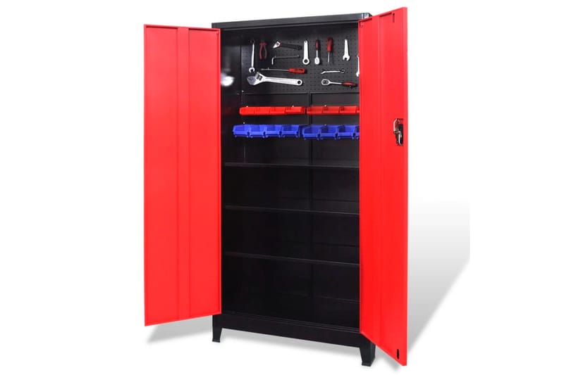 Værktøjsskab Med 2 Låger I Stål 90 X 40 X 180 Cm Sort Og Rød - Flerfarvet - Hus & renovering - Garage & værksted - Garageinteriør & garageopbevaring - Redskabsholder