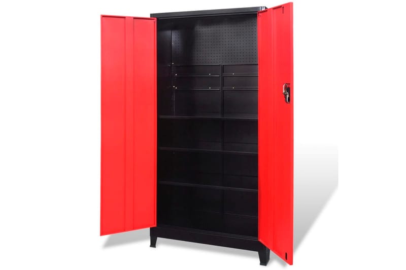 Værktøjsskab Med 2 Låger I Stål 90 X 40 X 180 Cm Sort Og Rød - Flerfarvet - Hus & renovering - Garage & værksted - Garageinteriør & garageopbevaring - Redskabsholder