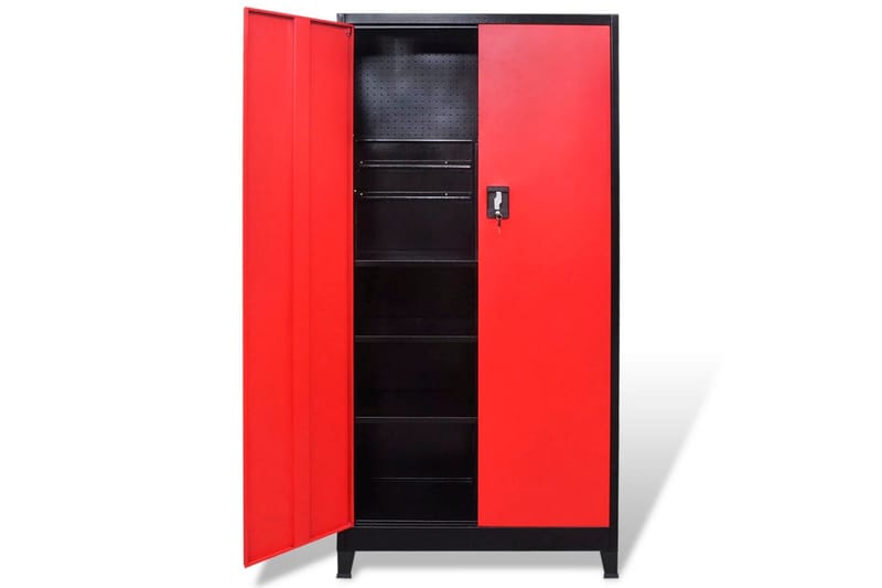 Værktøjsskab Med 2 Låger I Stål 90 X 40 X 180 Cm Sort Og Rød - Flerfarvet - Hus & renovering - Garage & værksted - Garageinteriør & garageopbevaring - Redskabsholder