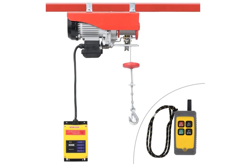 Elektrisk hejs med trådløs fjernbetjening 1000 w 300/600 kg - Rød - Garageinteriør & garageopbevaring - Spil & surring