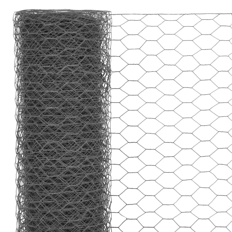 hønsenet stål med PVC-belægning 25 x 0,5 m grå - Grå - Hønsehus - Til dyrene - Hønsegård