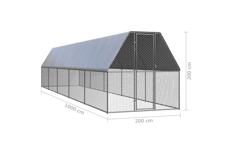 udendørs hønsegård 2x10x2 m galvaniseret stål - Sølv - Sport & fritid - Til dyrene - Fugl - Hønsehus