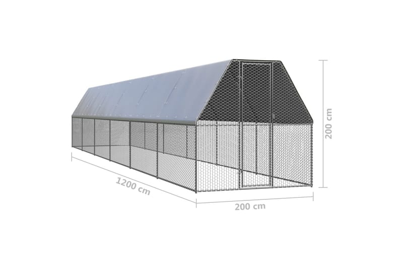 udendørs hønsegård 2x12x2 cm galvaniseret stål - Sølv - Sport & fritid - Til dyrene - Fugl - Hønsehus