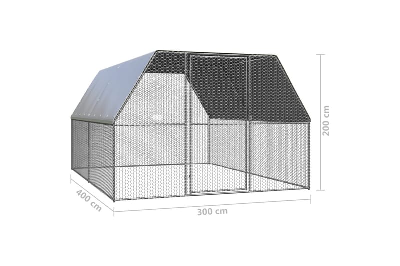 udendørs hønsegård 3x4x2 m galvaniseret stål - Sølv - Sport & fritid - Til dyrene - Fugl - Hønsehus