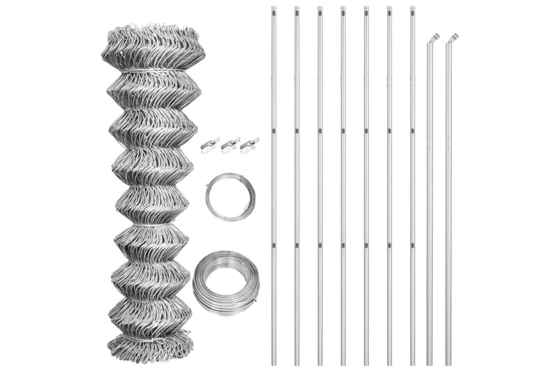 fletvævshegn med stolper galvaniseret stål 15x1,5 m sølv - Sølv - Hus & renovering - Indsynsbeskyttelse & indhegning - Hegn