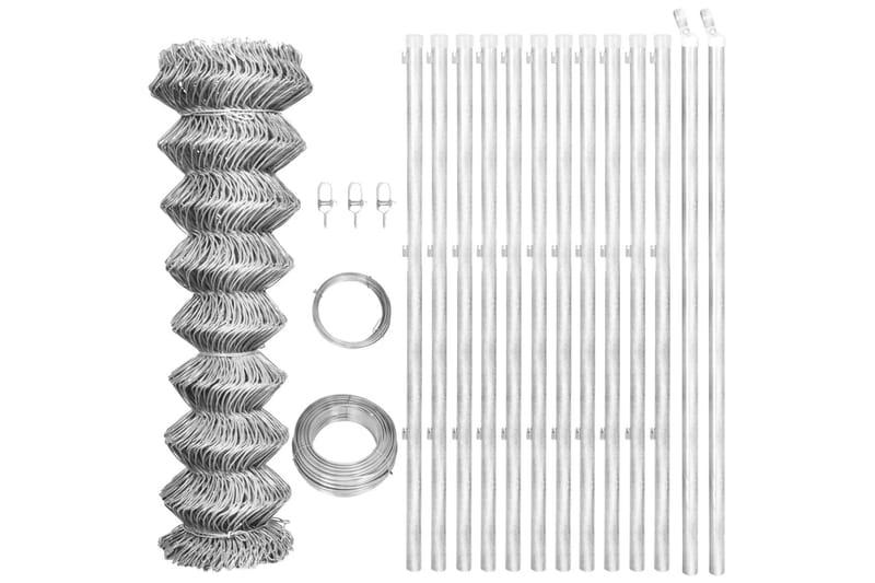 fletvævshegn med stolper galvaniseret stål 25x1,25 m sølv - Sølv - Hus & renovering - Indsynsbeskyttelse & indhegning - Hegn