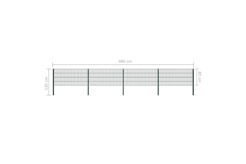 hegnspanel med stolper 6,8 x 0,8 m jern grøn - Havehegn & panelhegn
