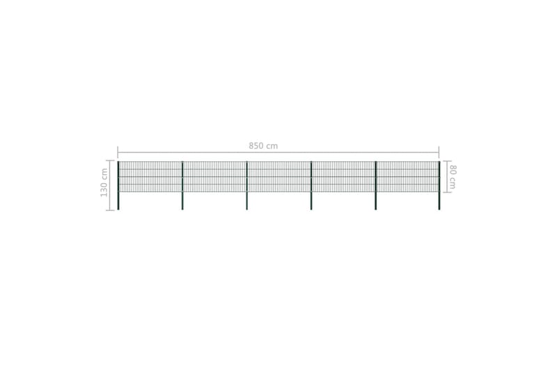 hegnspanel med stolper 8,5 x 0,8 m jern grøn - Havehegn & panelhegn