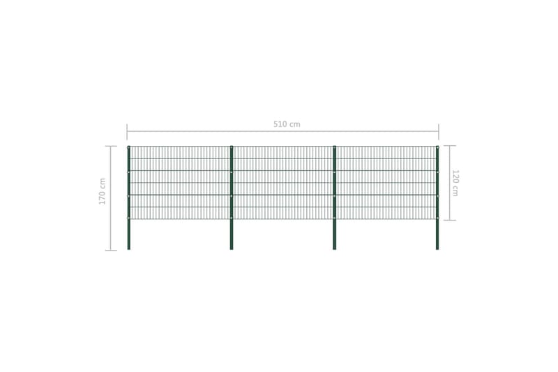 hegnspaneler med stolper 5,1 x 1,2 m jern grøn - Hus & renovering - Indsynsbeskyttelse & indhegning - Hegn