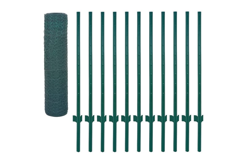 trådhegn med stolper 25 x 0,5 cm stål grøn - Grøn - Hus & renovering - Indsynsbeskyttelse & indhegning - Hegn