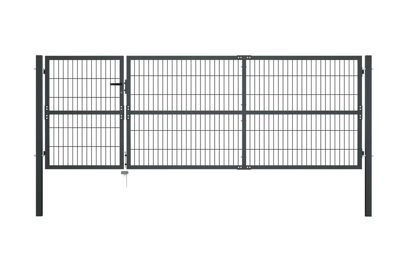 havelåge med stolper stål 350 x 100 cm antracitgrå - Grå - Smedejernslåge & jernlåge - Låge udendørs