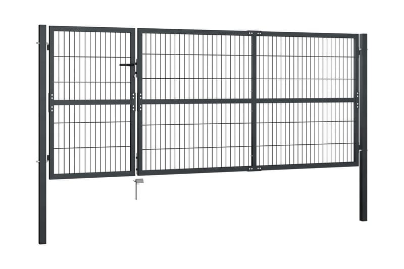 havelåge med stolper stål 350 x 120 cm antracitgrå - Grå - Smedejernslåge & jernlåge - Låge udendørs