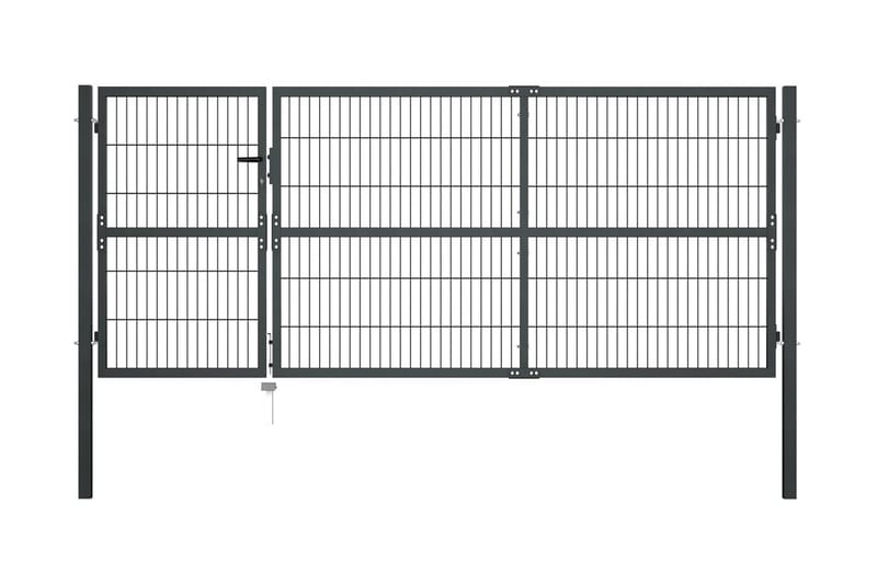 havelåge med stolper stål 350 x 120 cm antracitgrå - Grå - Smedejernslåge & jernlåge - Låge udendørs