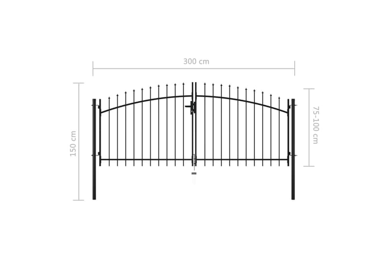 dobbelt hegnslåge med spydtop 300 x 150 cm - Sort - Hus & renovering - Indsynsbeskyttelse & indhegning - Låge