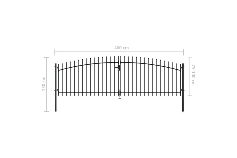 dobbelt hegnslåge med spydtop 400 x 150 cm - Sort - Hus & renovering - Indsynsbeskyttelse & indhegning - Låge