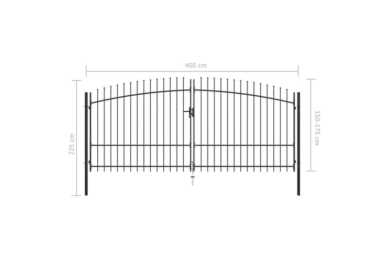 dobbelt hegnslåge med spydtop 400 x 225 cm - Sort - Hus & renovering - Indsynsbeskyttelse & indhegning - Låge