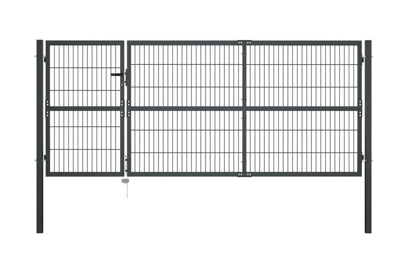 havelåge med stolper stål 350 x 120 cm antracitgrå - Grå - Hus & renovering - Indsynsbeskyttelse & indhegning - Låge