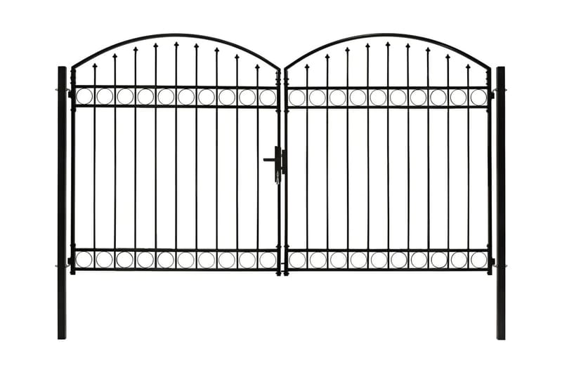 Hegnslåge Med Dobbeltdør Og Buet Top Stål 300x200 cm Sort - Hus & renovering - Indsynsbeskyttelse & indhegning - Låge