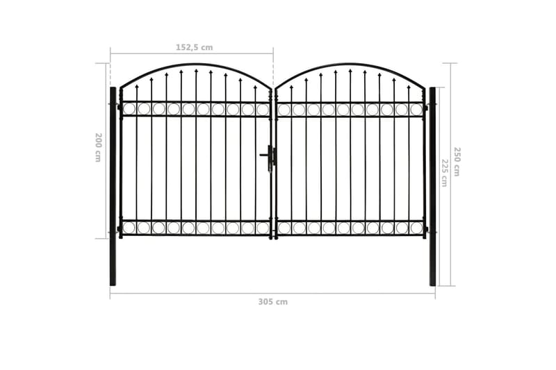 Hegnslåge Med Dobbeltdør Og Buet Top Stål 300x200 cm Sort - Hus & renovering - Indsynsbeskyttelse & indhegning - Låge