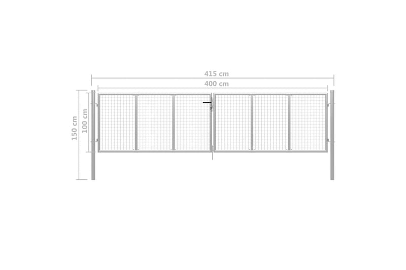 havelåge galvaniseret stål 415 x 150 cm sølvfarvet - Sølv - Smedejernslåge & jernlåge - Låge udendørs