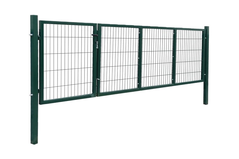 havelåge med stolper 350 x 100 cm stål grøn - Grøn - Smedejernslåge & jernlåge - Låge udendørs