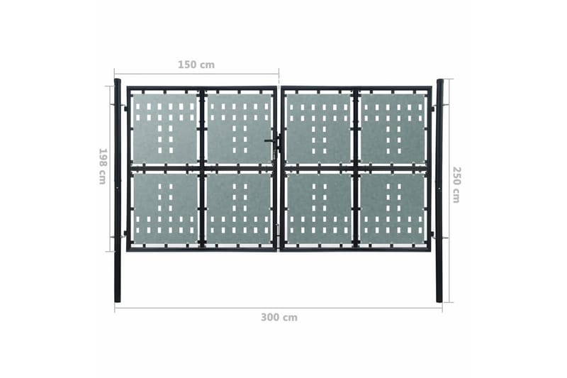 Hegnslåge dobbeltdørs 300 x 250 cm sort - Sort - Smedejernslåge & jernlåge - Låge udendørs