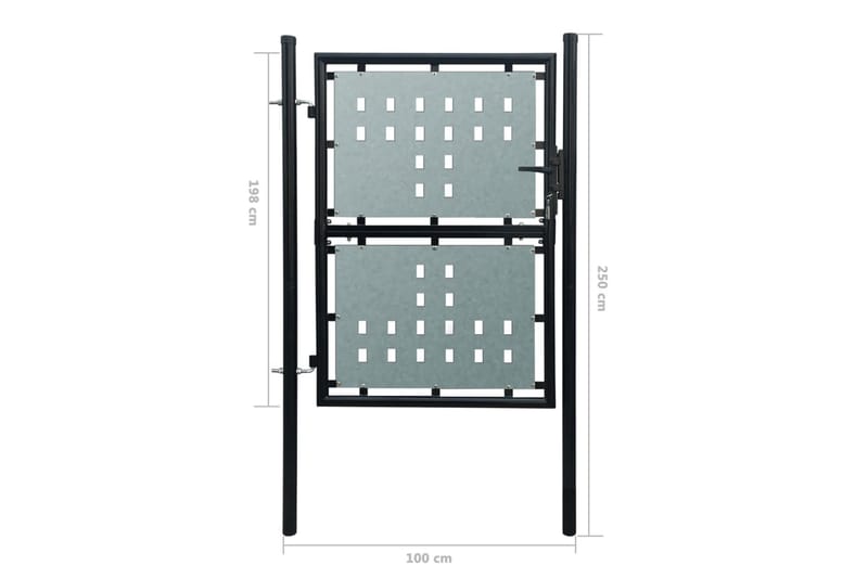Hegnslåge enkeltdørs 100 x 250 cm sort - Sort - Smedejernslåge & jernlåge - Låge udendørs