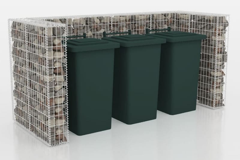 afskærmning tre affaldsbeholdere gabion 250x100x120 cm stål - Sølv - Gabion