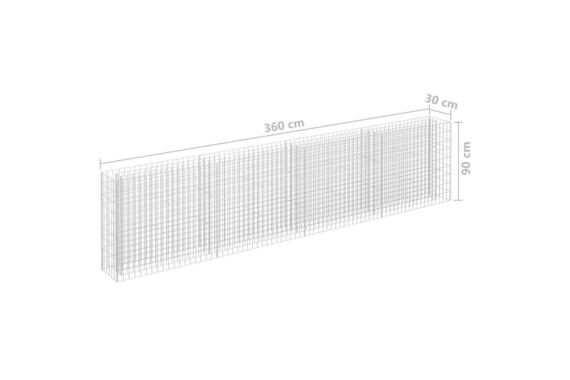 gabion-højbed 360x30x90 cm galvaniseret stål - Sølv - Hus & renovering - Indsynsbeskyttelse & indhegning - Mur