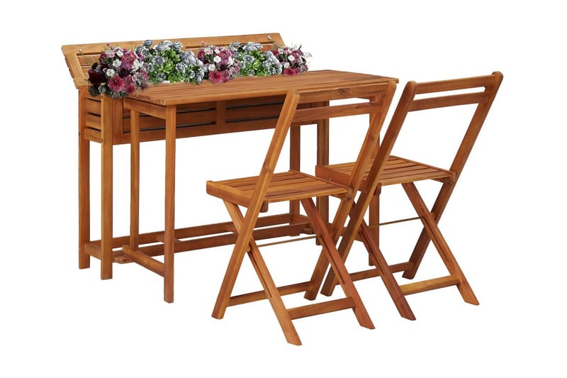 Plantekassebord med 2 bistrostole til altanen akacietræ - Brun - Gabion