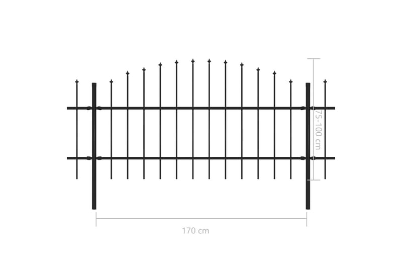Havehegn med spydtop (0,75-1) x 3,4 m sort stål - Sort - Hus & renovering - Indsynsbeskyttelse & indhegning - Stakit