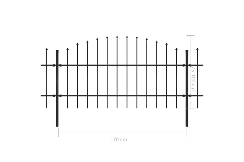 Havehegn med spydtop (0,75-1) x 5,1 m sort stål - Sort - Hus & renovering - Indsynsbeskyttelse & indhegning - Stakit