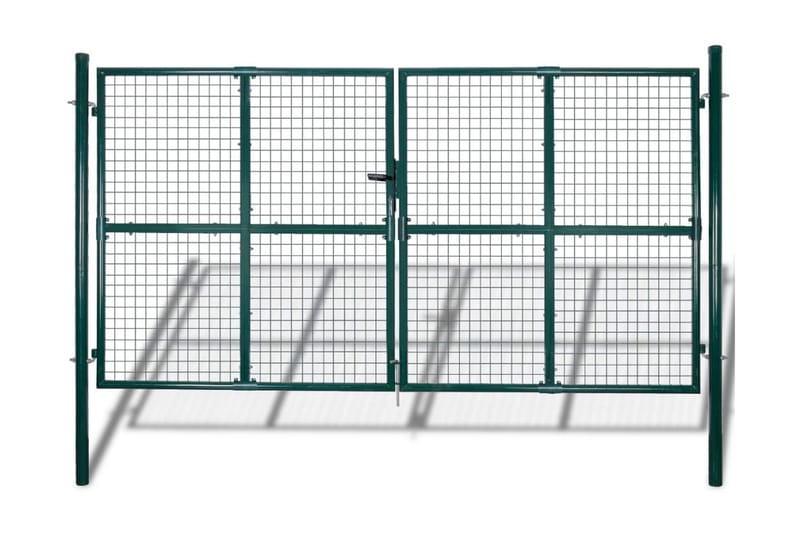 Havehegn med låge og paneler i trådnet, 289x200cm/306x250cm - Grøn - Stakitstolper