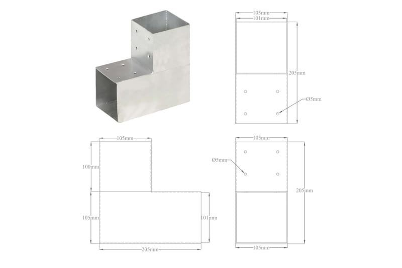 stolpebeslag L-form 101x101 mm galvaniseret metal - Sølv - Hus & renovering - Indsynsbeskyttelse & indhegning - Stakit