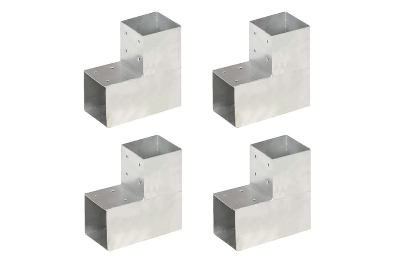 stolpebeslag L-form 4 stk. 101x101 mm galvaniseret metal - Sølv - Stakitstolper