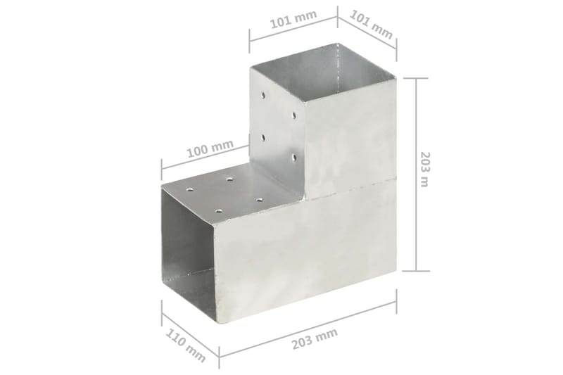 stolpebeslag L-form 4 stk. 101x101 mm galvaniseret metal - Sølv - Stakitstolper