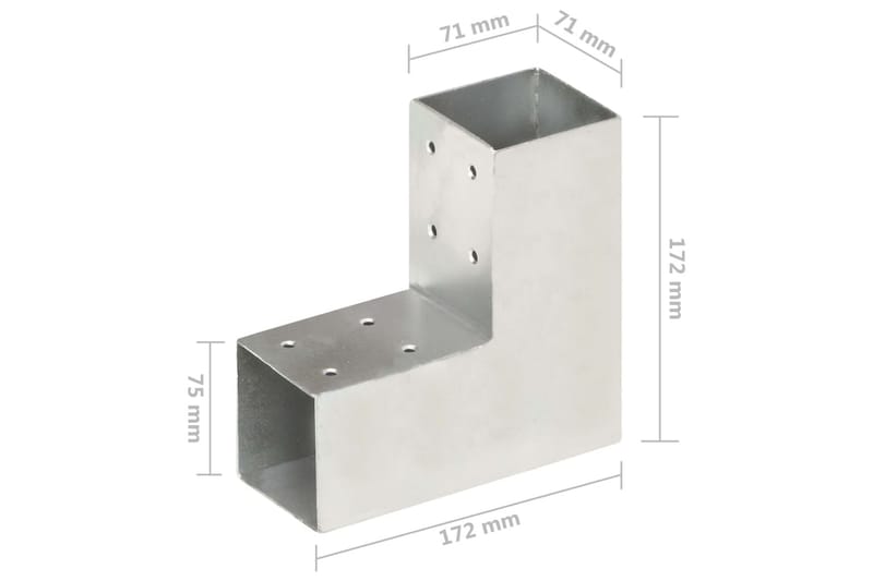 stolpebeslag L-form 4 stk. 71x71 mm galvaniseret metal - Sølv - Stakitstolper