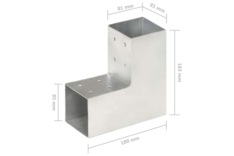 stolpebeslag L-form 4 stk. 81x81 mm galvaniseret metal - Sølv - Stakitstolper