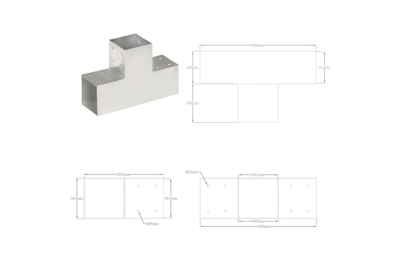 stolpebeslag T-form 101x101 mm galvaniseret metal - Sølv - Hus & renovering - Indsynsbeskyttelse & indhegning - Stakit
