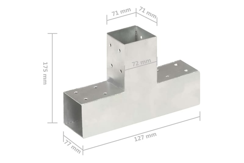 stolpebeslag T-form 4 stk. 71x71 mm galvaniseret metal - Sølv - Stakitstolper