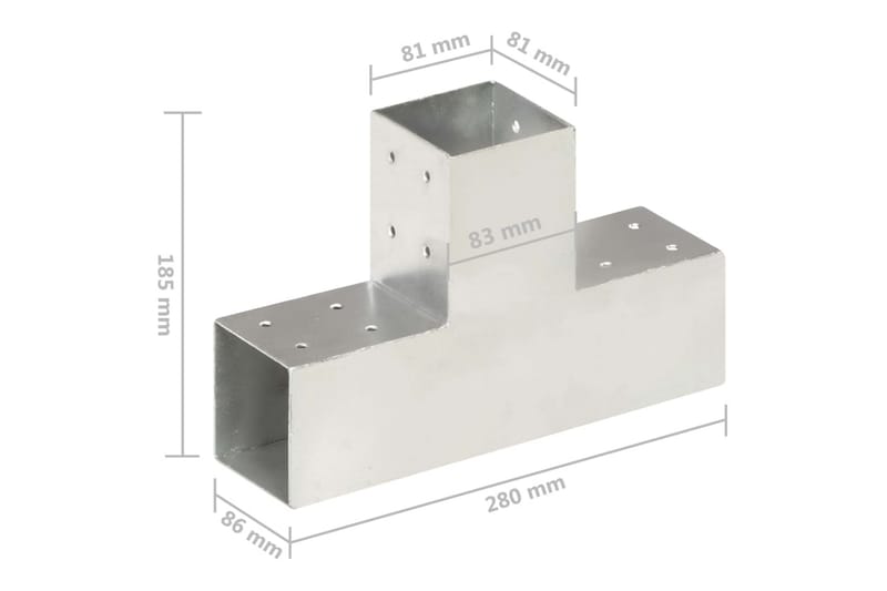 stolpebeslag T-form 4 stk. 81x81 mm galvaniseret metal - Sølv - Hus & renovering - Indsynsbeskyttelse & indhegning - Stakit