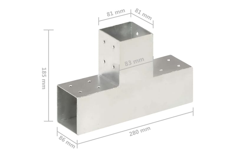 stolpebeslag T-form 4 stk. 81x81 mm galvaniseret metal - Sølv - Stakitstolper