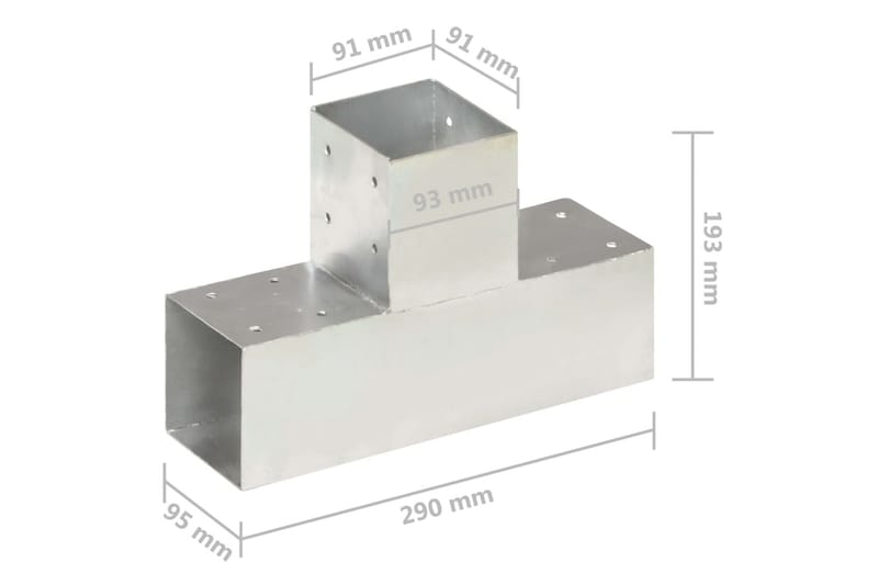 stolpebeslag T-form 4 stk. 91x91 mm galvaniseret metal - Sølv - Hus & renovering - Indsynsbeskyttelse & indhegning - Stakit