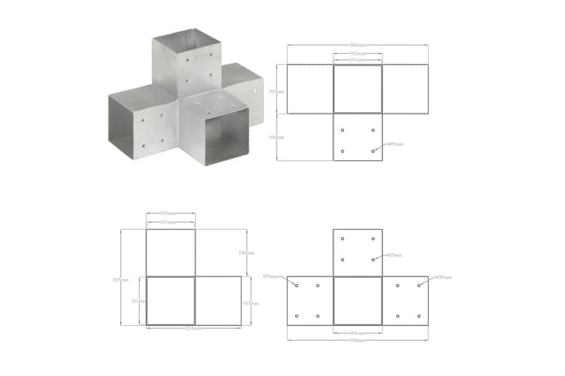 stolpebeslag X-form 101x101 mm galvaniseret metal - Sølv - Hus & renovering - Indsynsbeskyttelse & indhegning - Stakit