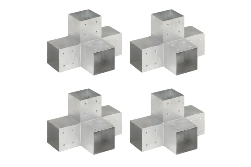 stolpebeslag X-form 4 stk. 101x101 mm galvaniseret metal - Sølv - Hus & renovering - Indsynsbeskyttelse & indhegning - Stakit