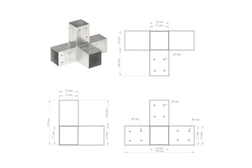 stolpebeslag X-form 4 stk. 71x71 mm galvaniseret metal - Sølv - Hus & renovering - Indsynsbeskyttelse & indhegning - Stakit